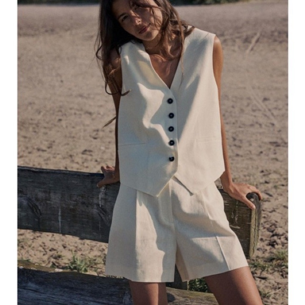 Zara Cream Sleeveless Vest and Shorts Set